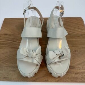 Womens Sandro Moscoloni Ivory Leather‎ Chunky Platform Bow Sandals Size 9 M GUC